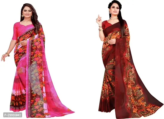 Stylish Fancy Georgette Saree With Blouse Piece For Women Pack Of 2-thumb0