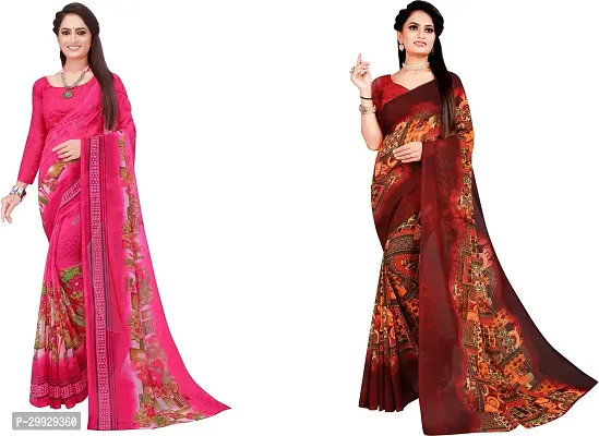 Stylish Fancy Georgette Saree With Blouse Piece Combo For Women Pack Of 2-thumb0