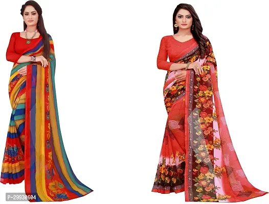 Stylish Fancy Georgette Saree With Blouse Piece Combo For Women Pack Of 2-thumb0