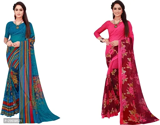 Stylish Fancy Georgette Saree With Blouse Piece Combo For Women Pack Of 2-thumb0