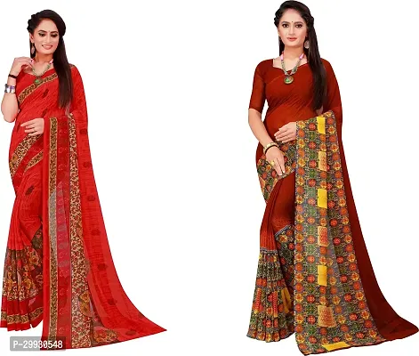 Stylish Fancy Georgette Saree With Blouse Piece Combo For Women Pack Of 2-thumb0