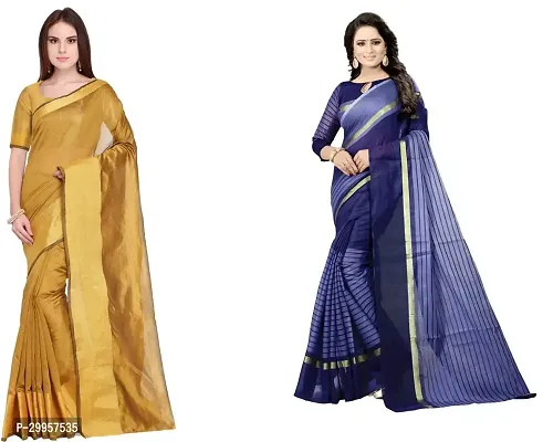 Stylish Fancy Cotton Silk Saree With Blouse Piece For Women Pack Of 2-thumb0