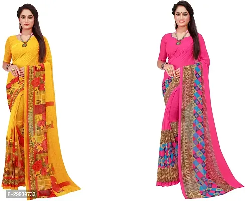 Stylish Fancy Georgette Saree With Blouse Piece Combo For Women Pack Of 2