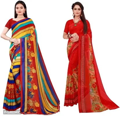 Stylish Fancy Georgette Saree With Blouse Piece Combo For Women Pack Of 2-thumb0