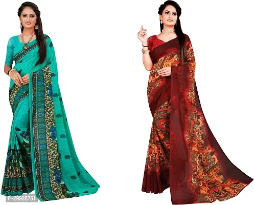 Stylish Fancy Georgette Saree With Blouse Piece Combo For Women Pack Of 2-thumb0