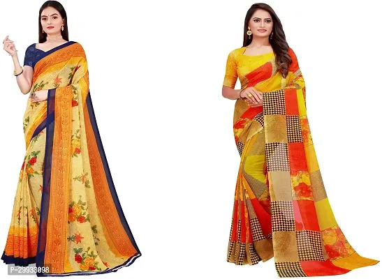 Stylish Fancy Georgette Saree With Blouse Piece Combo For Women Pack Of 2-thumb0