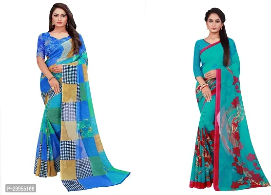 Stylish Fancy Georgette Saree With Blouse Piece For Women Pack Of 2-thumb0