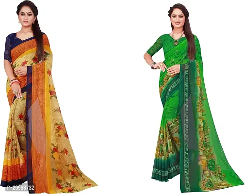 Stylish Fancy Georgette Saree With Blouse Piece Combo For Women Pack Of 2-thumb0