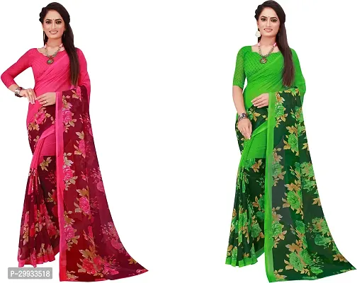 Stylish Fancy Georgette Saree With Blouse Piece Combo For Women Pack Of 2-thumb0