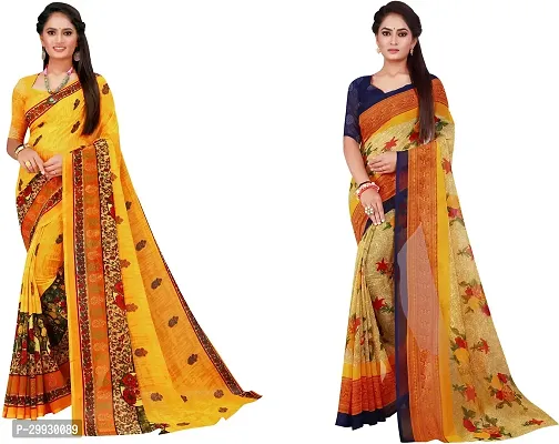 Stylish Fancy Georgette Saree With Blouse Piece Combo For Women Pack Of 2