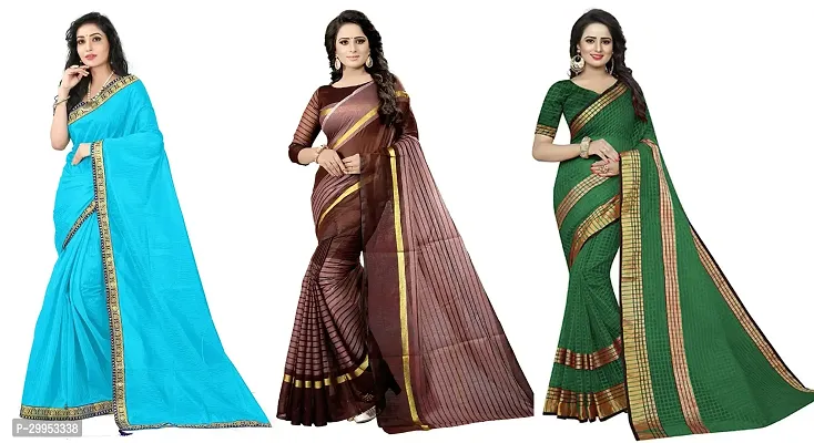 Stylish Fancy Art Silk Saree With Blouse Piece For Women Pack Of 3-thumb0