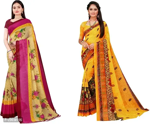 Stylish Fancy Georgette Saree With Blouse Piece Combo For Women Pack Of 2-thumb0