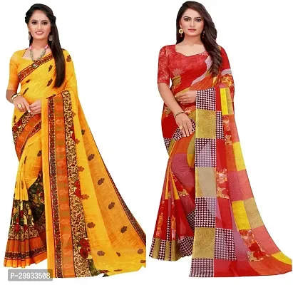 Stylish Fancy Georgette Saree With Blouse Piece Combo For Women Pack Of 2-thumb0