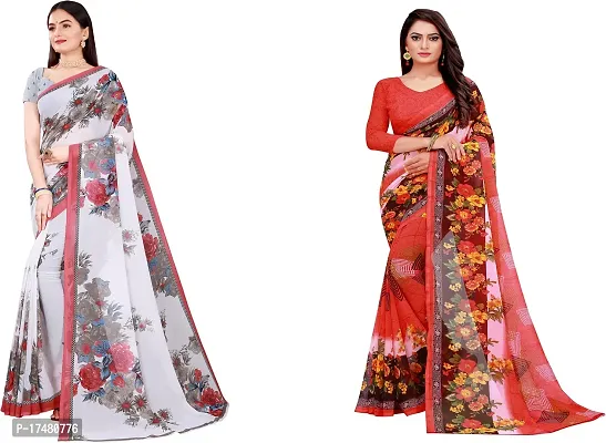 Women Stylish Georgette Printed Saree with Blouse piece-thumb0