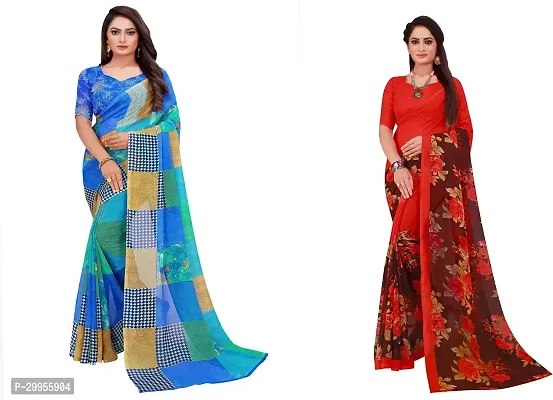 Stylish Fancy Georgette Saree With Blouse Piece For Women Pack Of 2-thumb0