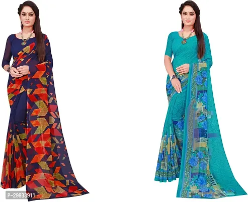 Stylish Fancy Georgette Saree With Blouse Piece Combo For Women Pack Of 2-thumb0