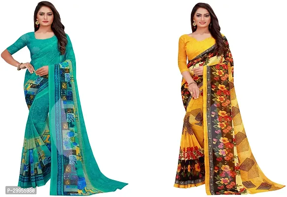 Stylish Fancy Georgette Saree With Blouse Piece For Women Pack Of 2-thumb0