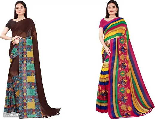 Stylish Fancy Georgette Saree With Blouse Piece Combo For Women Pack Of 2-thumb0