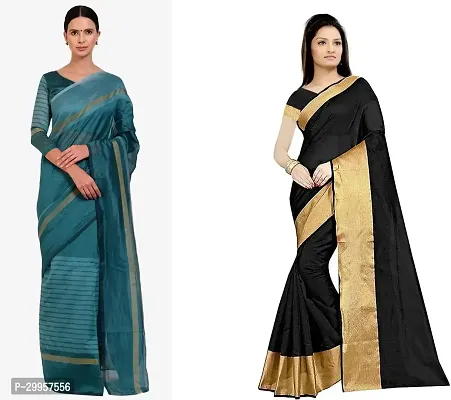 Stylish Fancy Cotton Silk Saree With Blouse Piece For Women Pack Of 2-thumb0