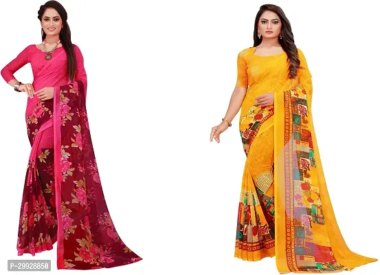 Stylish Fancy Georgette Saree With Blouse Piece Combo For Women Pack Of 2