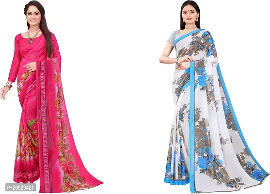 Stylish Fancy Georgette Saree With Blouse Piece Combo For Women Pack Of 2