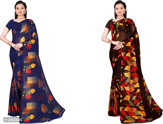 Stylish Fancy Georgette Saree With Blouse Piece Combo For Women Pack Of 2-thumb0