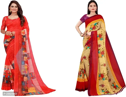 Stylish Fancy Georgette Saree With Blouse Piece Combo For Women Pack Of 2-thumb0