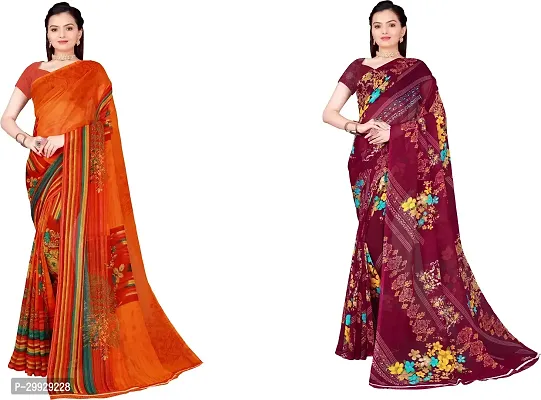 Stylish Fancy Georgette Saree With Blouse Piece Combo For Women Pack Of 2-thumb0