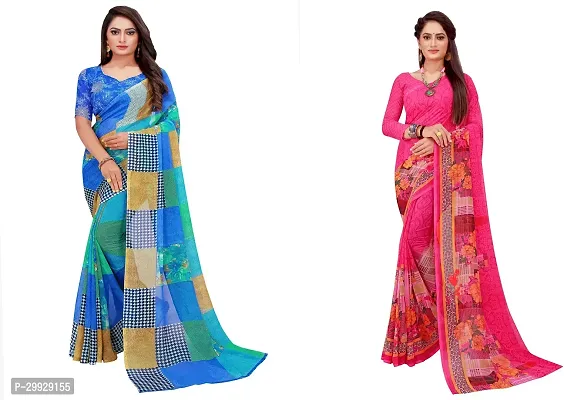 Stylish Fancy Georgette Saree With Blouse Piece Combo For Women Pack Of 2