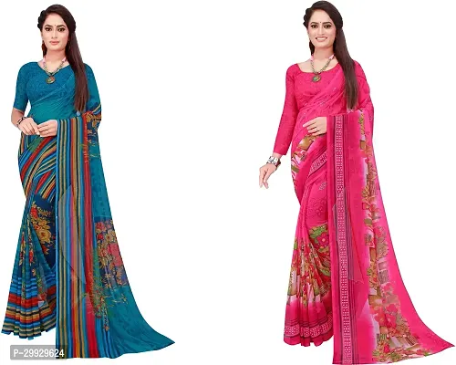 Stylish Fancy Georgette Saree With Blouse Piece Combo For Women Pack Of 2-thumb0