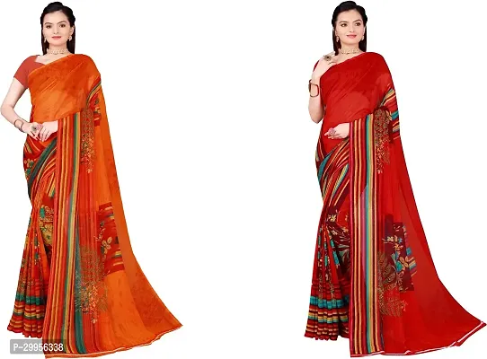 Stylish Fancy Georgette Saree With Blouse Piece For Women Pack Of 2-thumb0