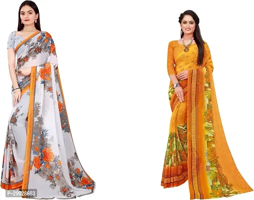 Stylish Fancy Georgette Saree With Blouse Piece Combo For Women Pack Of 2-thumb0