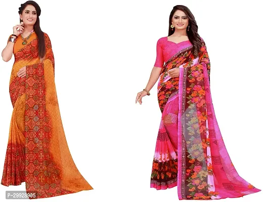 Stylish Fancy Georgette Saree With Blouse Piece Combo For Women Pack Of 2