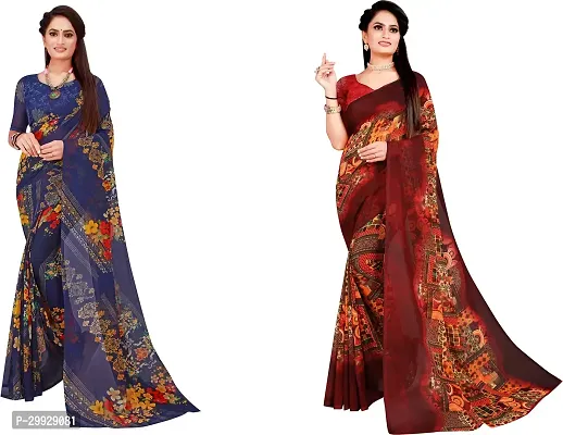 Stylish Fancy Georgette Saree With Blouse Piece Combo For Women Pack Of 2-thumb0