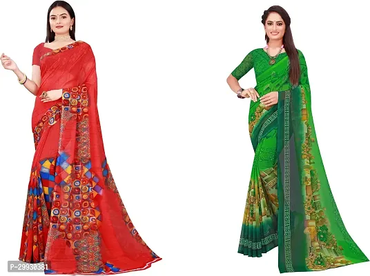 Stylish Fancy Georgette Saree With Blouse Piece Combo For Women Pack Of 2-thumb0