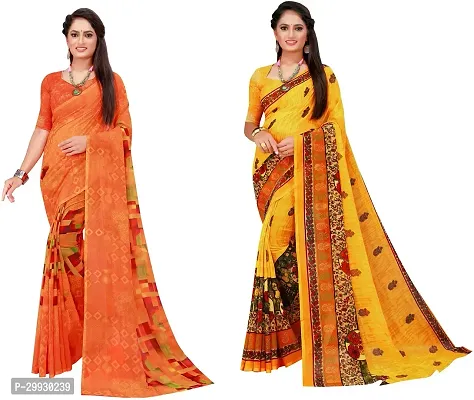 Stylish Fancy Georgette Saree With Blouse Piece Combo For Women Pack Of 2-thumb0