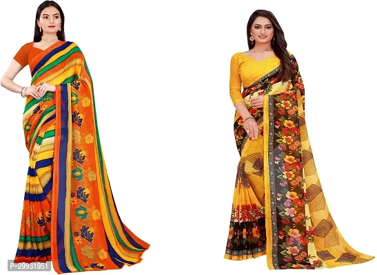 Stylish Fancy Georgette Saree With Blouse Piece Combo For Women Pack Of 2-thumb0