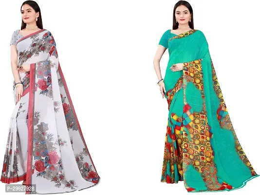 Stylish Fancy Georgette Saree With Blouse Piece Combo For Women Pack Of 2-thumb0