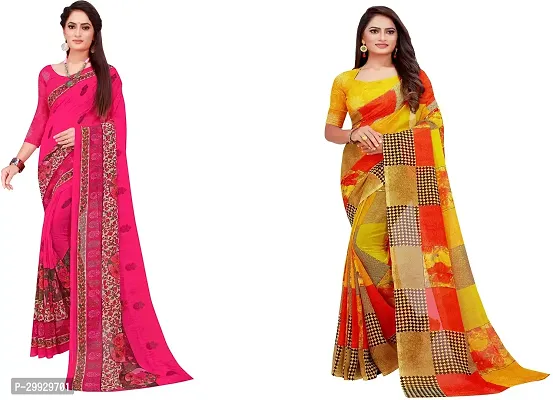 Stylish Fancy Georgette Saree With Blouse Piece Combo For Women Pack Of 2-thumb0