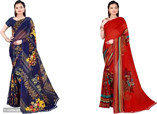 Stylish Fancy Georgette Saree With Blouse Piece For Women Pack Of 2-thumb0