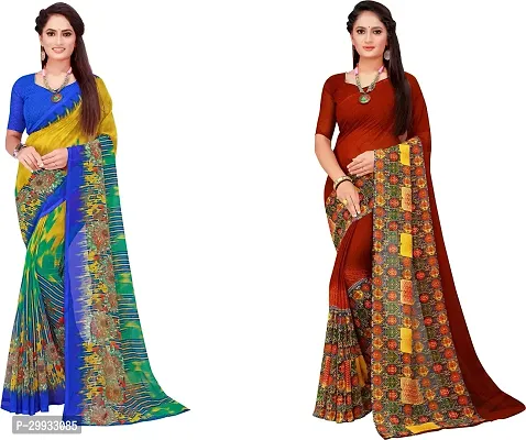 Stylish Fancy Georgette Saree With Blouse Piece Combo For Women Pack Of 2