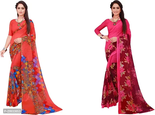 Stylish Fancy Georgette Saree With Blouse Piece Combo For Women Pack Of 2