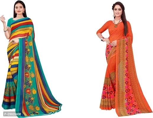 Stylish Fancy Georgette Saree With Blouse Piece Combo For Women Pack Of 2-thumb0