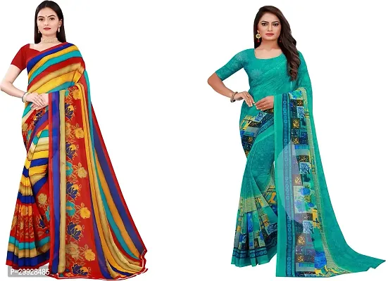 Stylish Fancy Georgette Saree With Blouse Piece Combo For Women Pack Of 2-thumb0