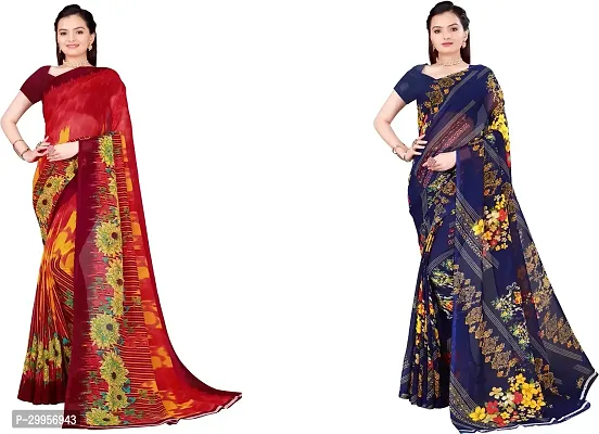 Stylish Fancy Georgette Saree With Blouse Piece For Women Pack Of 2-thumb0