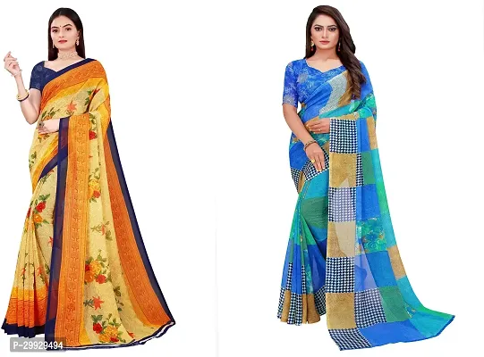 Stylish Fancy Georgette Saree With Blouse Piece Combo For Women Pack Of 2