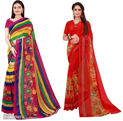 Stylish Fancy Georgette Saree With Blouse Piece Combo For Women Pack Of 2-thumb0