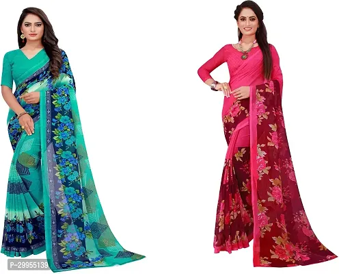 Stylish Fancy Georgette Saree With Blouse Piece For Women Pack Of 2-thumb0