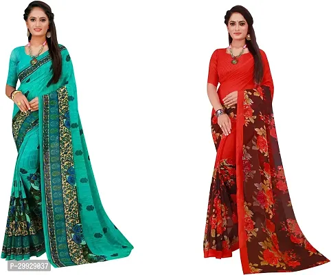 Stylish Fancy Georgette Saree With Blouse Piece Combo For Women Pack Of 2-thumb0