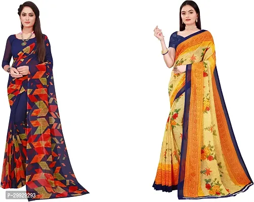 Stylish Fancy Georgette Saree With Blouse Piece Combo For Women Pack Of 2-thumb0